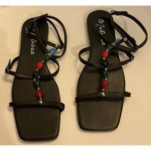 Matisse Black Beaded Flat Sandals Ankle Wrap‎ Size 9 New